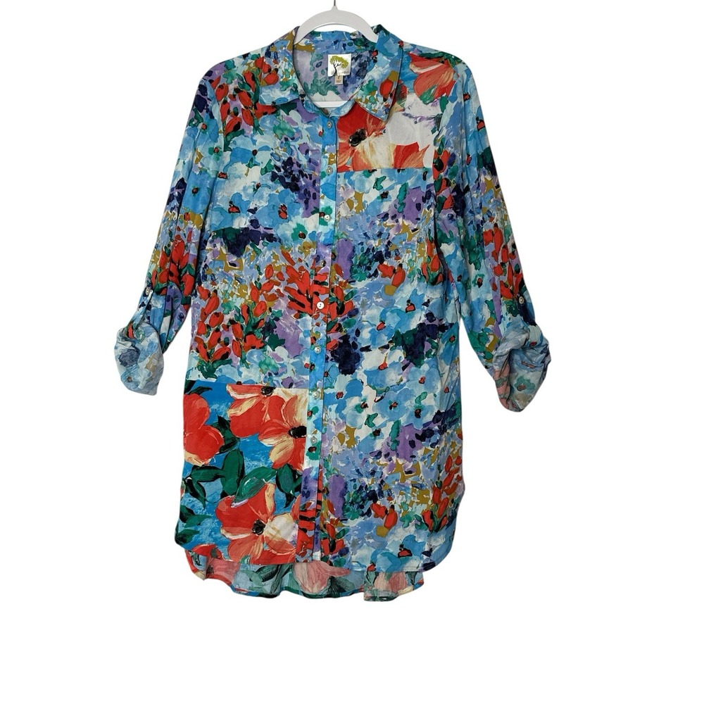 Anthropologie Fig and Flower Shirt Top Women's Large Floral Boho Bohemian Long